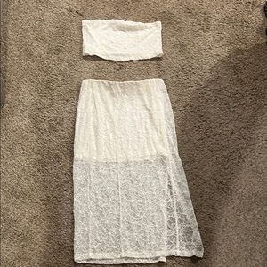 Chic White Lace Skirt Set